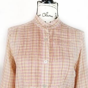 MARC JACOBS ▪︎ Women's Collarless Melon Plaid Tuxedo Shirt, Size 6, EUC